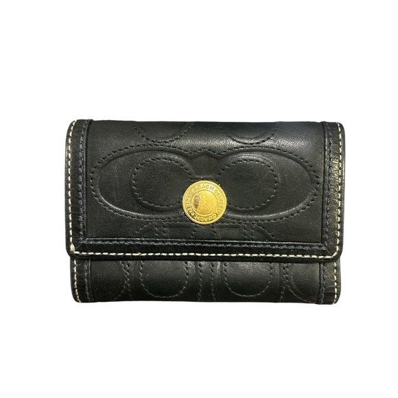 Coach Vintage Y2K Black Leather Trifold Wallet with Gold Accent - Picture 1 of 6